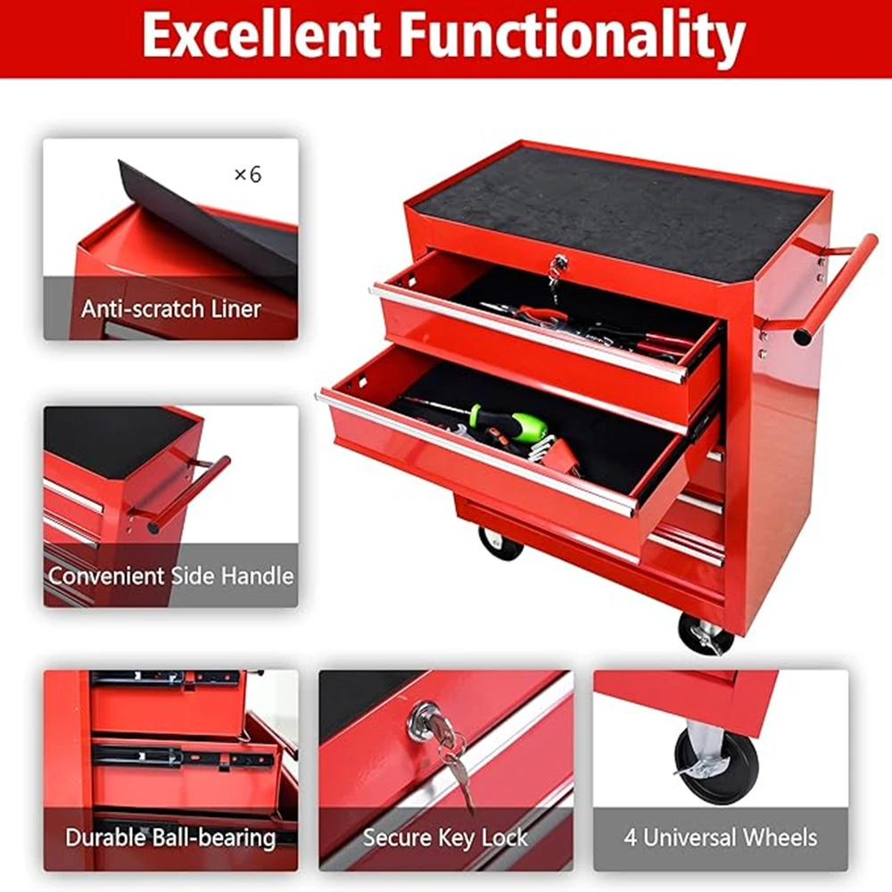 Metal Rolling Tool Box With 5 Layer Drawer Tool Box With Wheels Multi-Function Cart Mechanic Storage Cabinet