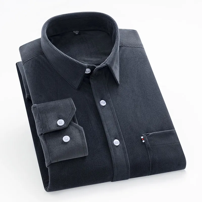 

Men's Long Sleeve Vintage Corduroy Shirt Single Patch Pocket Standard Fit Button Collar Quality Classic Versatile Casual Shirt