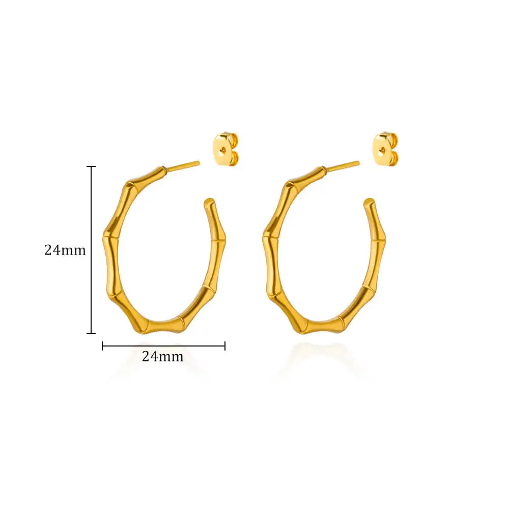 Stainless Steel Bamboo Hoop Earrings for Women