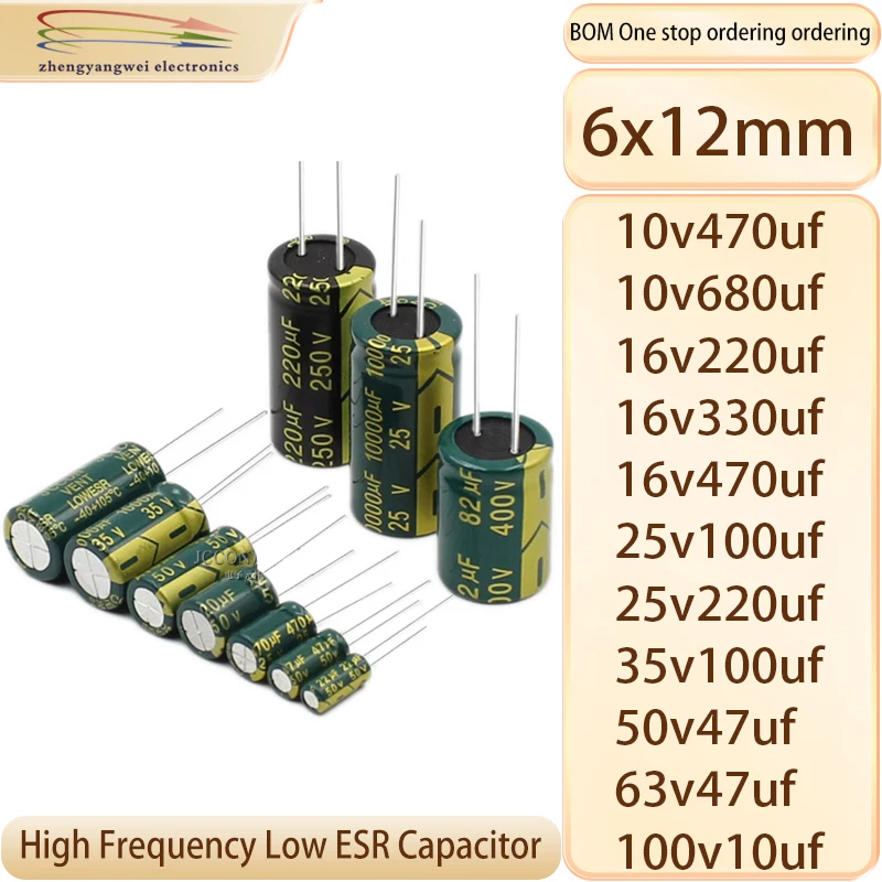 6X12 20 Stück 100V10uF 63V47uF 50V47uF 35V100uF 25V220uF 25V100uF 16V470uF 16V330uF 16V220uF 10V680uF 10V470uF Kondensator – Detail 1