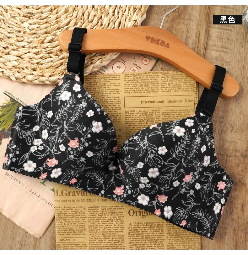 Sexy Lingerie Flower Print Gathered Bras Women Floral Push Up Seamless Bra  Underwear