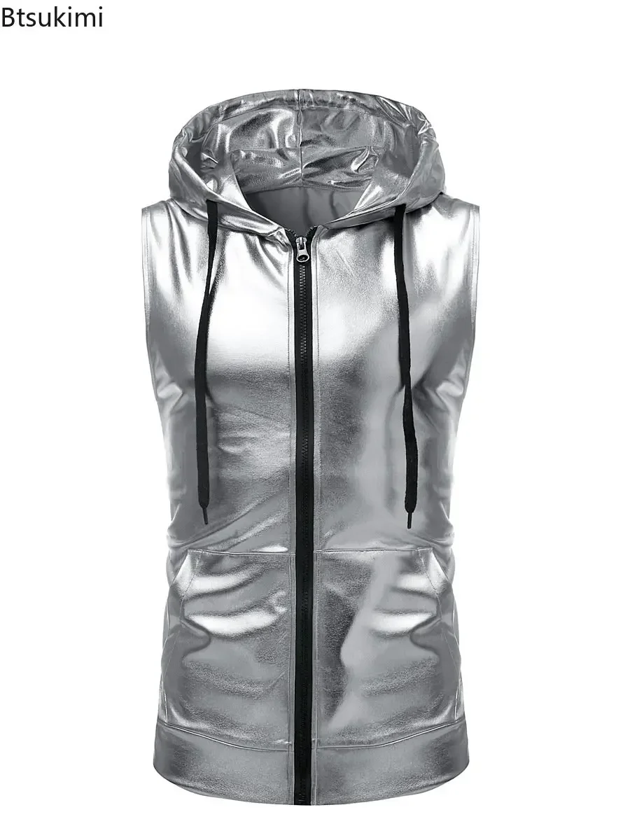 2025 Shiny Gold Coated Metallic Tank Top Men Fashion Hip Hop