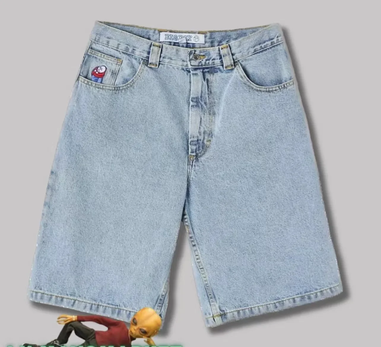 Y2K Polar Big boy Short for Men Streetwear Baggy Jeans Embroidery Denim Leisure Short Mujer Hot Traf Men shorts Skate jeans men 2