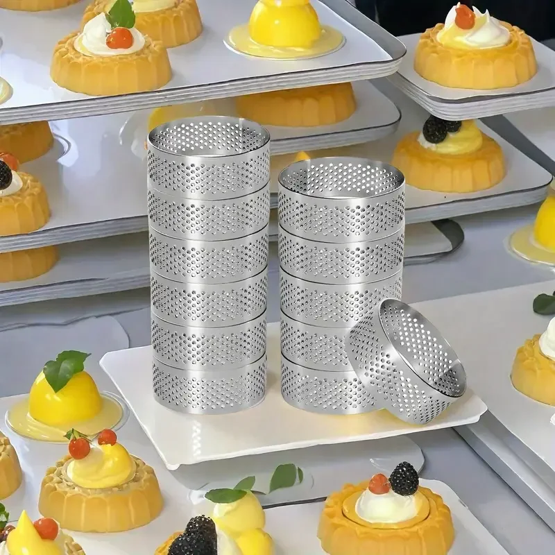 Tart Ring Set, 3-12Pcs Perforated Stainless Steel, Food Grade Nonstick Reusable EasyClean, Cake Rings Pastry Molds, Baking Tools