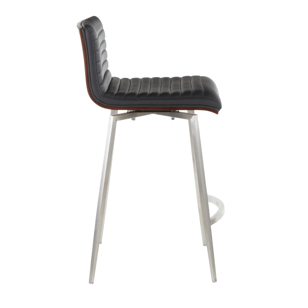 Mason Contemporary Swivel Counter Stool in Stainless Steel, Walnut Wood, and Black Faux Leather by LumiSource - Set of 2 3