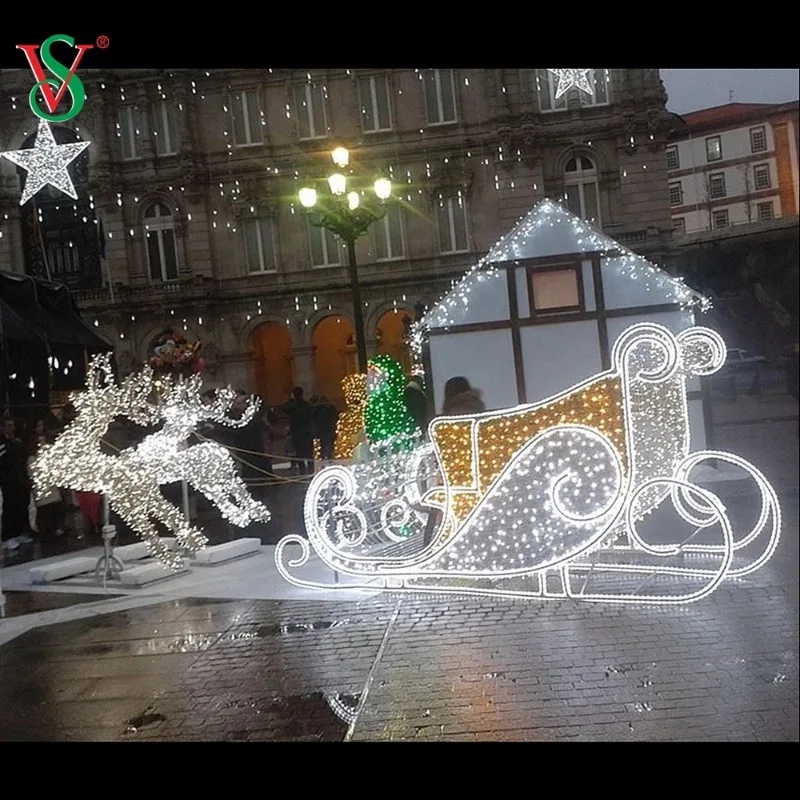 Outdoor 3D Large LED Christmas Light Sculpture Large Illuminated Horse Drawn Carriage for Commercial Festival Decoration