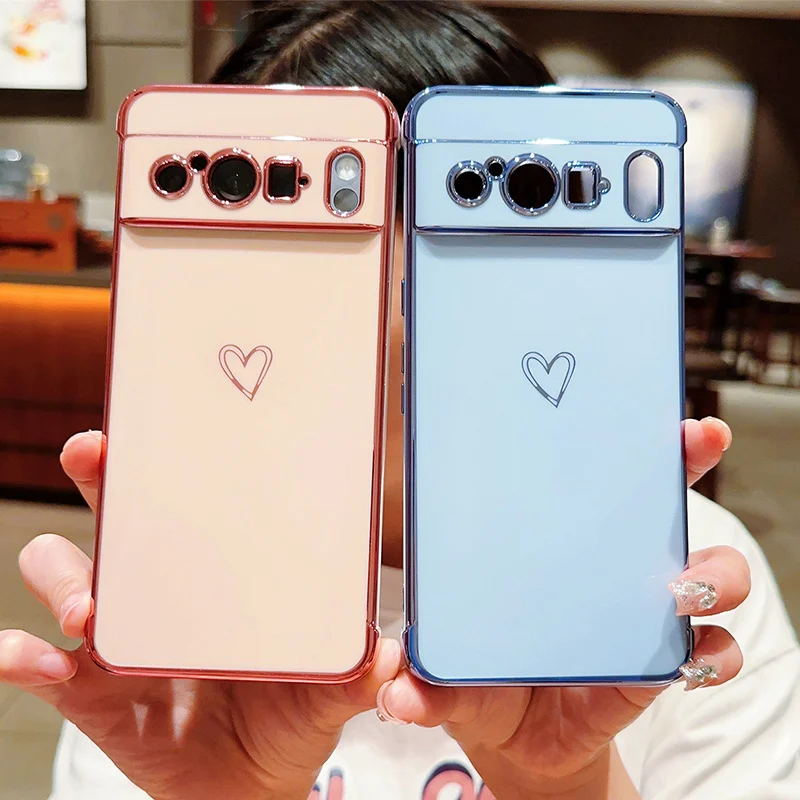 For Google Wristband Phone Case for Pixel 7a 8 Pro Cover Cute Heart Plating Lens Protection Shockproof Soft Bumper_voghion.com