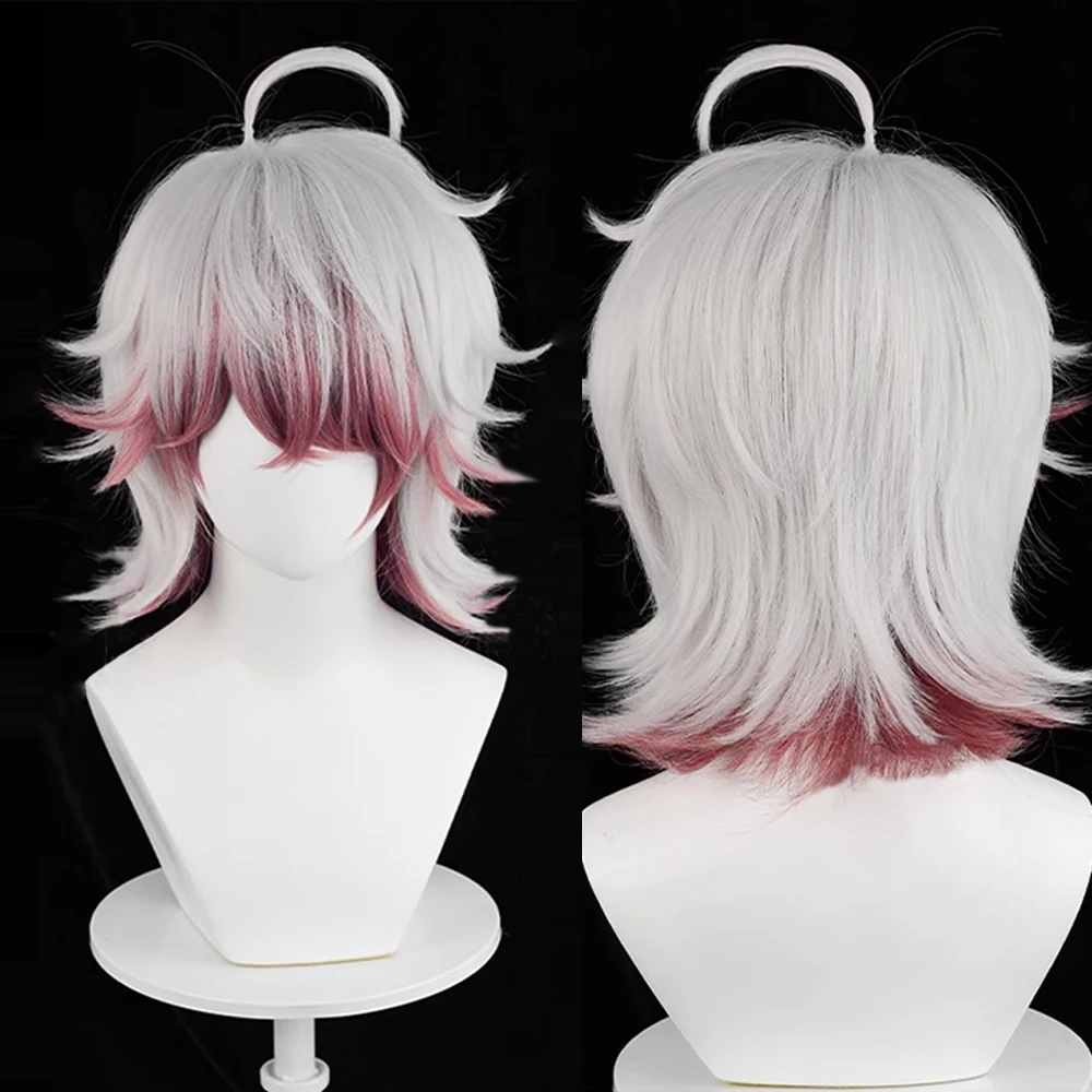 RANYU Synthetic Short Straight Anime Cosplay Game Wig Ombre White Red Blend Fluffy Hair Wig for Daily Party