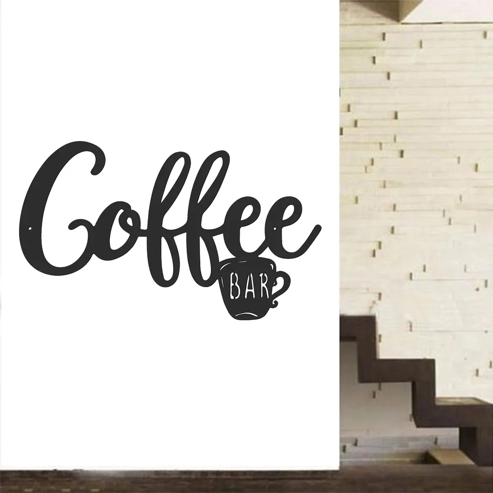 Metal Coffee Sign Tea Cup Bar Sign Hanging Wall Art Decor Coffee Word Letter for Cafe Farmhouse Kitchen Wall Decor