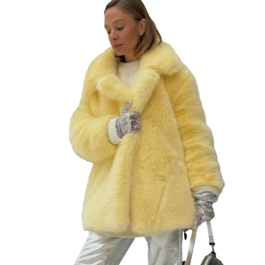 Autumn Winter Thick Warm Faux Fur Coat Medium Length Fox Fur Coat Casual High Quality Fluffy Jacket Abrigos De Peluche De Mujer 6