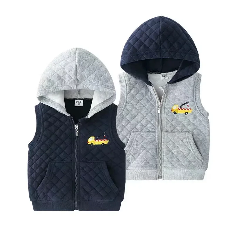 Casual Spring Boy Girl Waistcoat 2-8Y Children's Vest Cardigan Cotton Pocket Sleeveless Vests School Clothing Navy Blue Grey