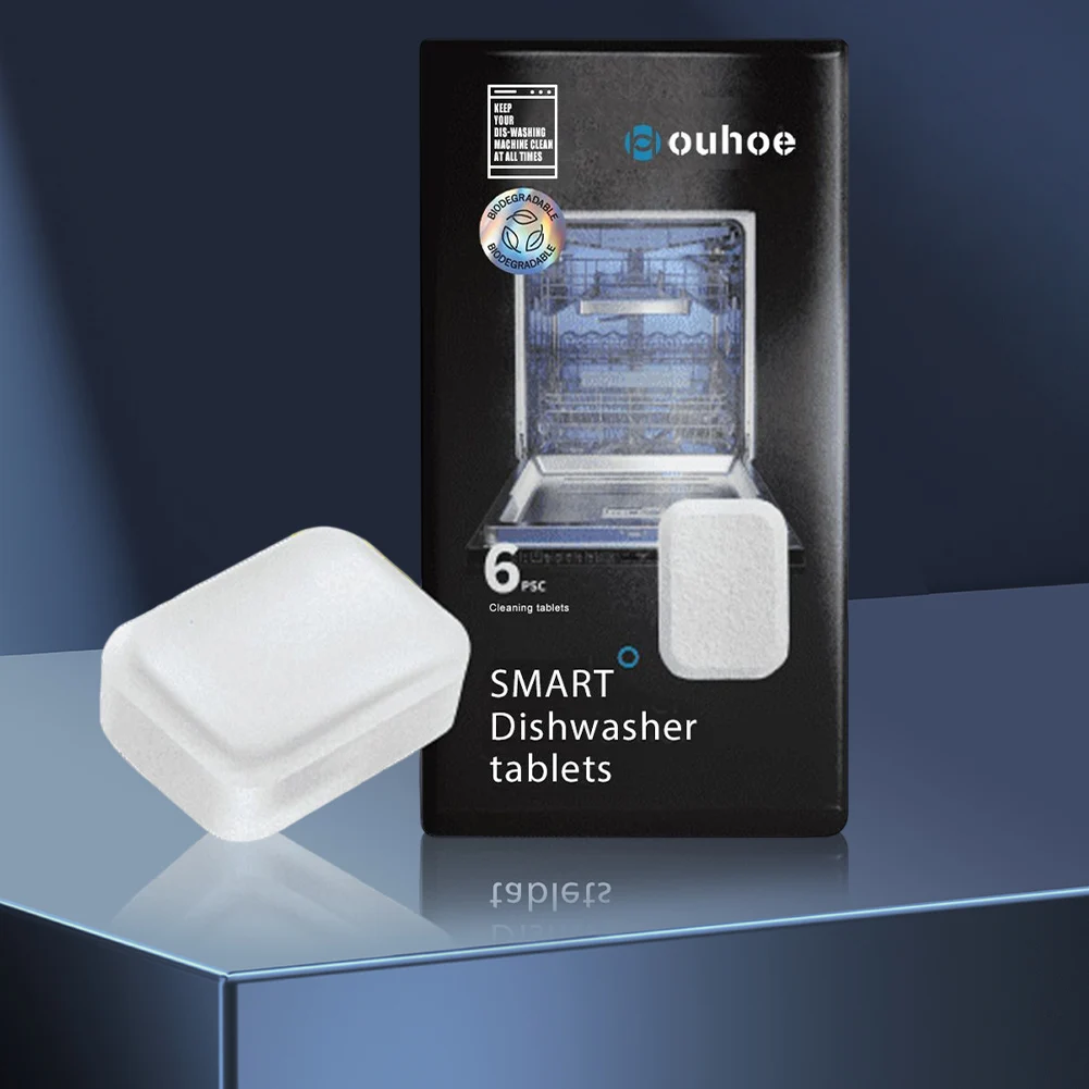 6pcs/box Deodorizer Tablets Remove Limescale Build Up and Odor Descaling Detergent Deep Cleaning for Dishwasher Washing Machine