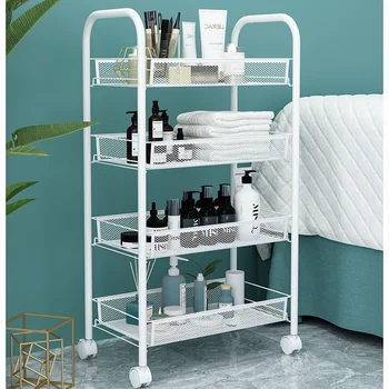 이동식 무빙 트롤리 수납선반 철제 틈새선반 3/4단 주방 거실 다층 정리 보관 랙
