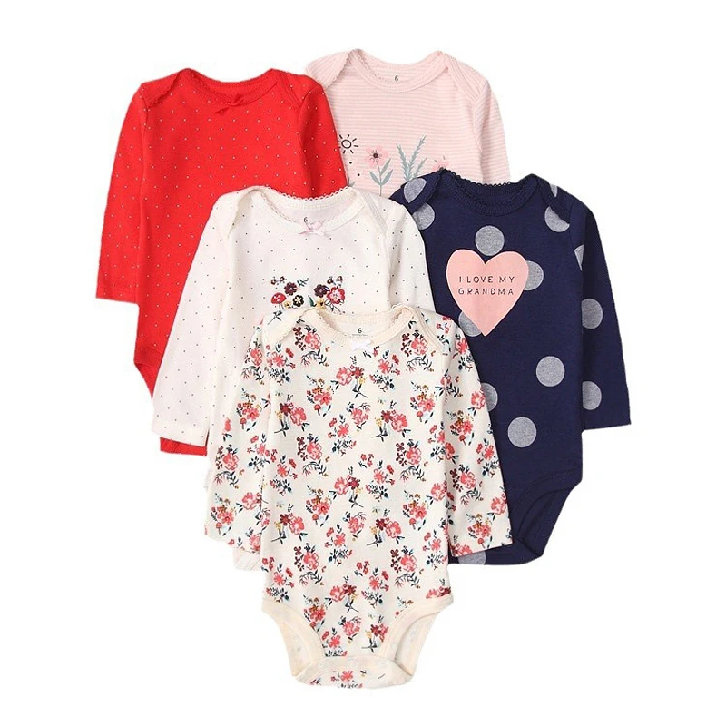 Ircomll 5 PCS 긴 소매  소년 소녀 Bodysuit  소녀 소년 의류  Bodysuit 세트 0  12 개월 bebe