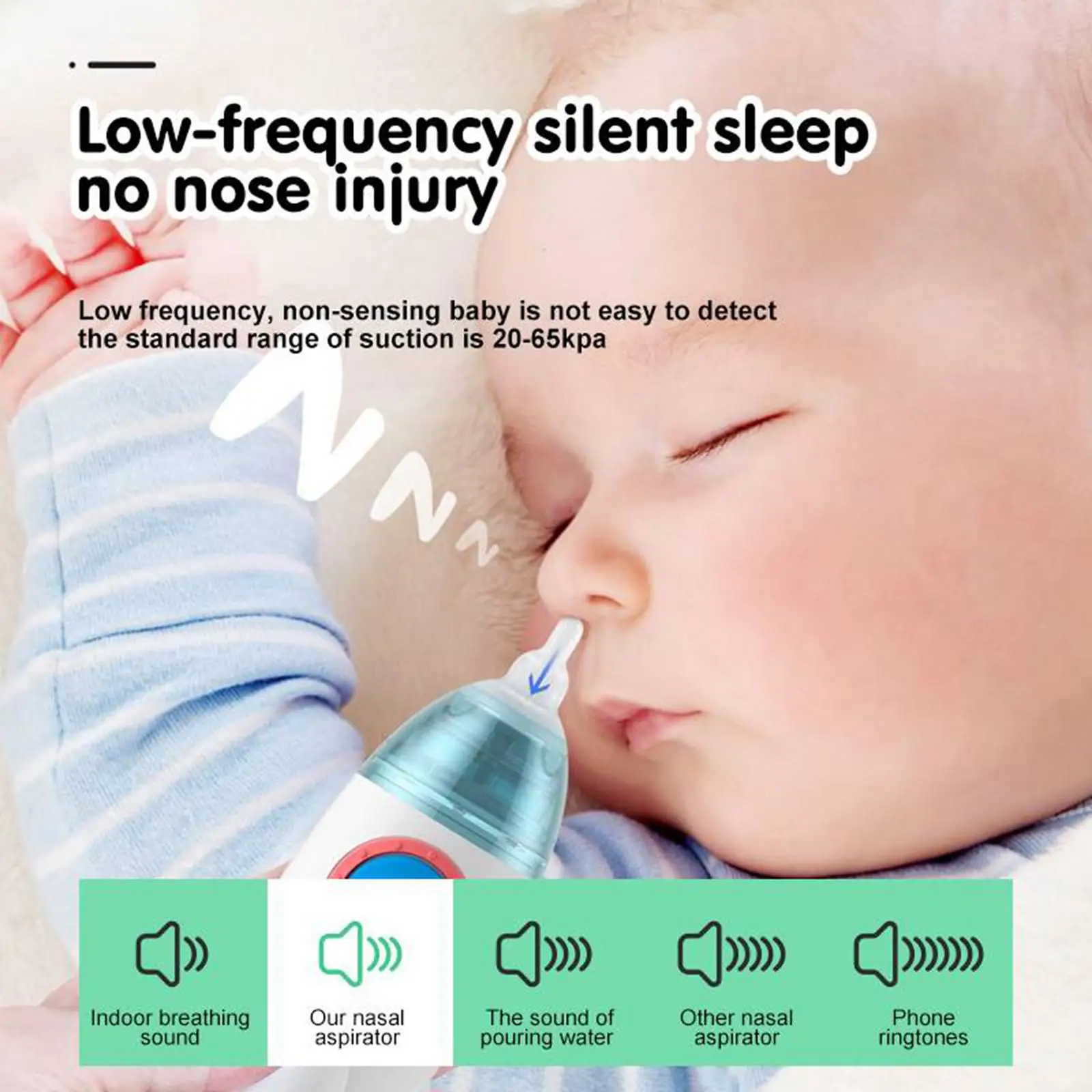 Baby Nasal Aspirator Electric 3 Nozzles 3 Adjustable Suction Levels Soothing Function Snot Mucus Remover for Newborns Toddlers