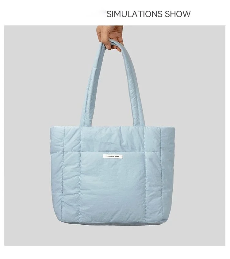 Shoulder Bag for Women Niche Simple Lightweight and Large-capacity Nylon Cloth Armpit Bag Solid Color Soft Down Cotton Handbag_voghion.com