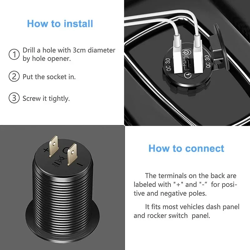USB C   ,  QC3.0  PD    ܼƮ, ġ ġ , ڵ   RV, 12V, 24V