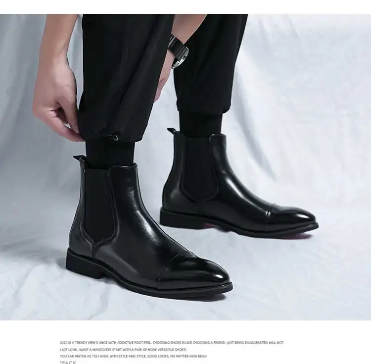 Red Bottom Chelsea Boots for Men Round Toe Slip-On Business Ankle Boots Size 38-46 Men Short Boots Zapatos Para Moto Hombre