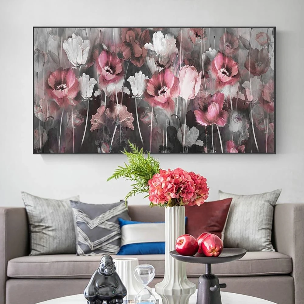 Large Size Pink Flowers Diamond Painting 5D Diamond Mosaic Nordic Aesthetic  Artwork Colourful Crystal Embroidery Home Decor Gift