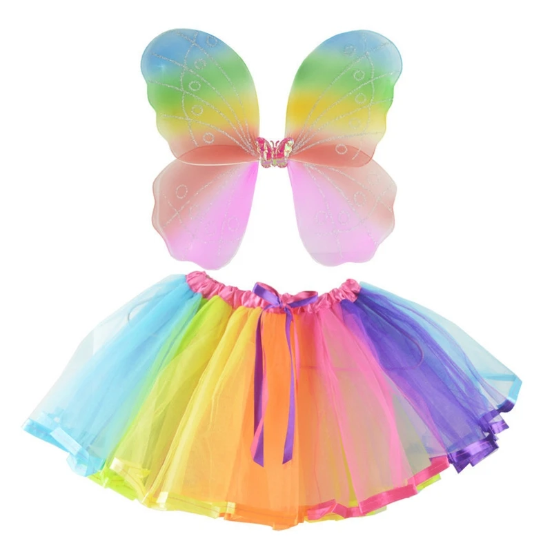 

Rainbow for Butterfly Wings Costume for Kids Girls Dress Up Child Fairy Wings Tu