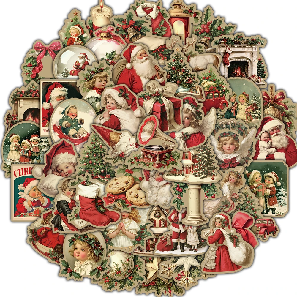 50개 귀여운 빈티지 크리스마스 스티커 창의적인 오토바이 장식 선물 전화 아트..