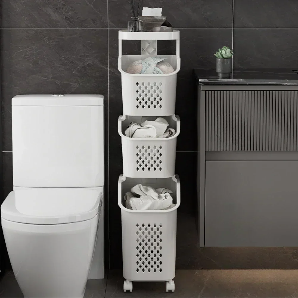 Laundry Basket Dirty Clothes Baskets Large Capacity Dirty Clothes Storage Cart with Wheels Bathroom Multilayer Laundry Organizer