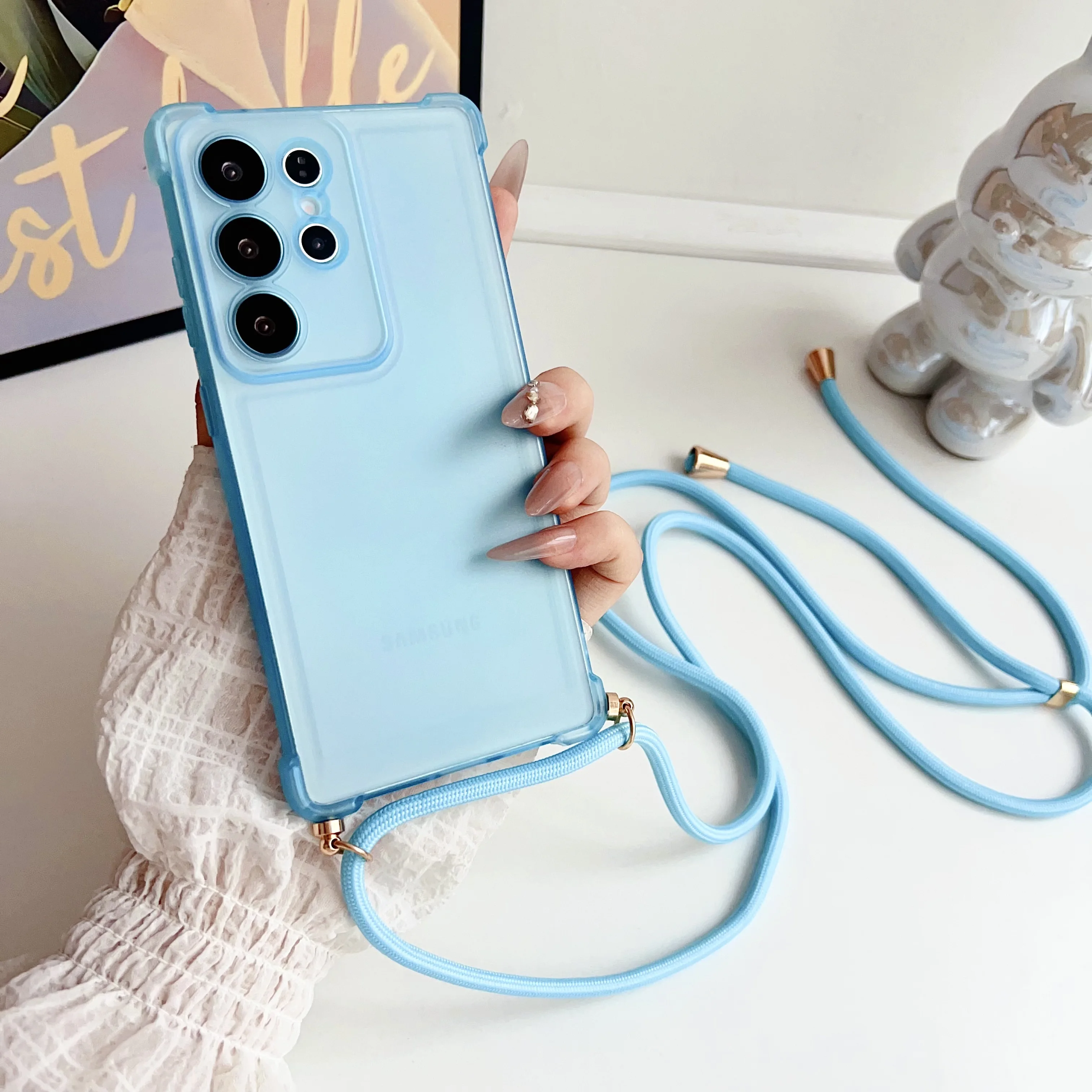Crossbody Necklace Lanyard Candy Transparent Soft Phone Case - Clear Cover