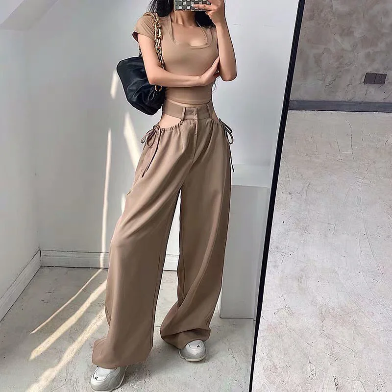 Women's Summer Straight High-waisted Casual Leggings Pants Thin Loose High-street Trouser All-match Style Harlan Pure Long Pants