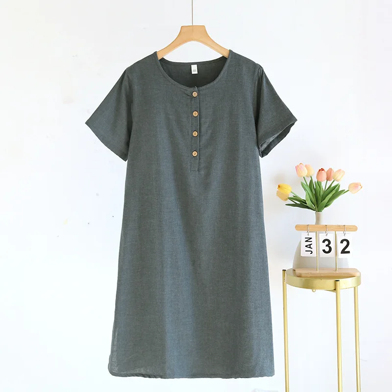 Solid Color Short Sleeved Nightgown for Spring and Summer Ladies Cotton Mid Long Length Home Clothes Suitable for Homewear
