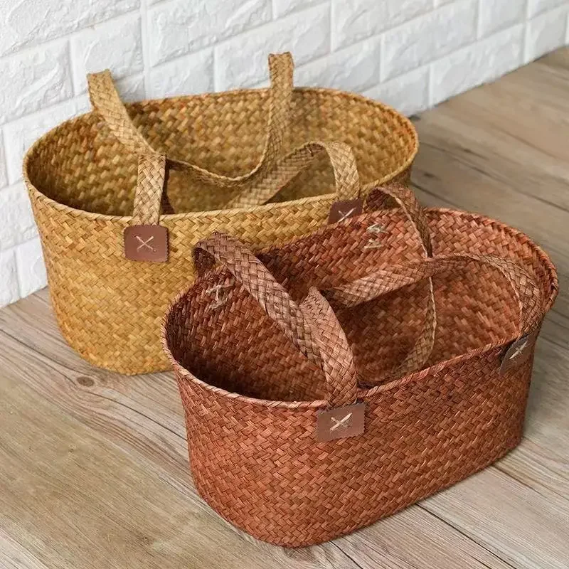 Cesta De Algas Marinas Hecho A Mano Natural - Precios Bajos