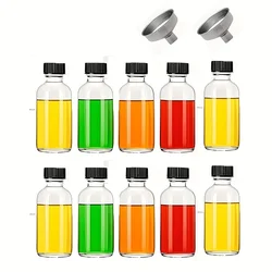 Eco - Friendly Glass Liquid Bottles with Lids - Reusable 60ml Containers for Beverages and Oils, Hand Wash Only, BPA - Free, Includes Pouring Funnel (10Pack - 2Oz)