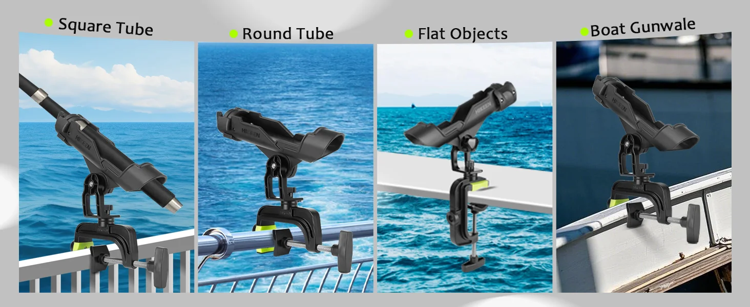 Angelrutenhalter für Boot, Angelrutenhalter mit Vergrößerungsklemme für Rute, verstellbares Angelrutenregal, passend für runde, quadratische Rohre – Detail 4