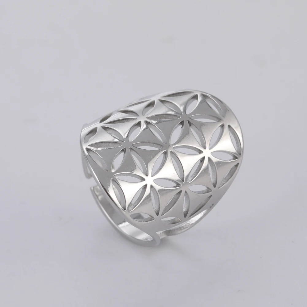 Flower Of Life Ring Adjustable Stainless Steel Sacred Geometry_voghion.com