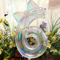 Set of 2 Colorful Transparent Digit Balloons with Bow - Other (6)