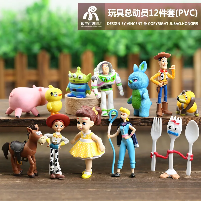 12 Pz/Set Toy Story 4 Woody Jessie Buzz Lightyear Bullseye Forky Ducky Bunny Pvc Figure Toys