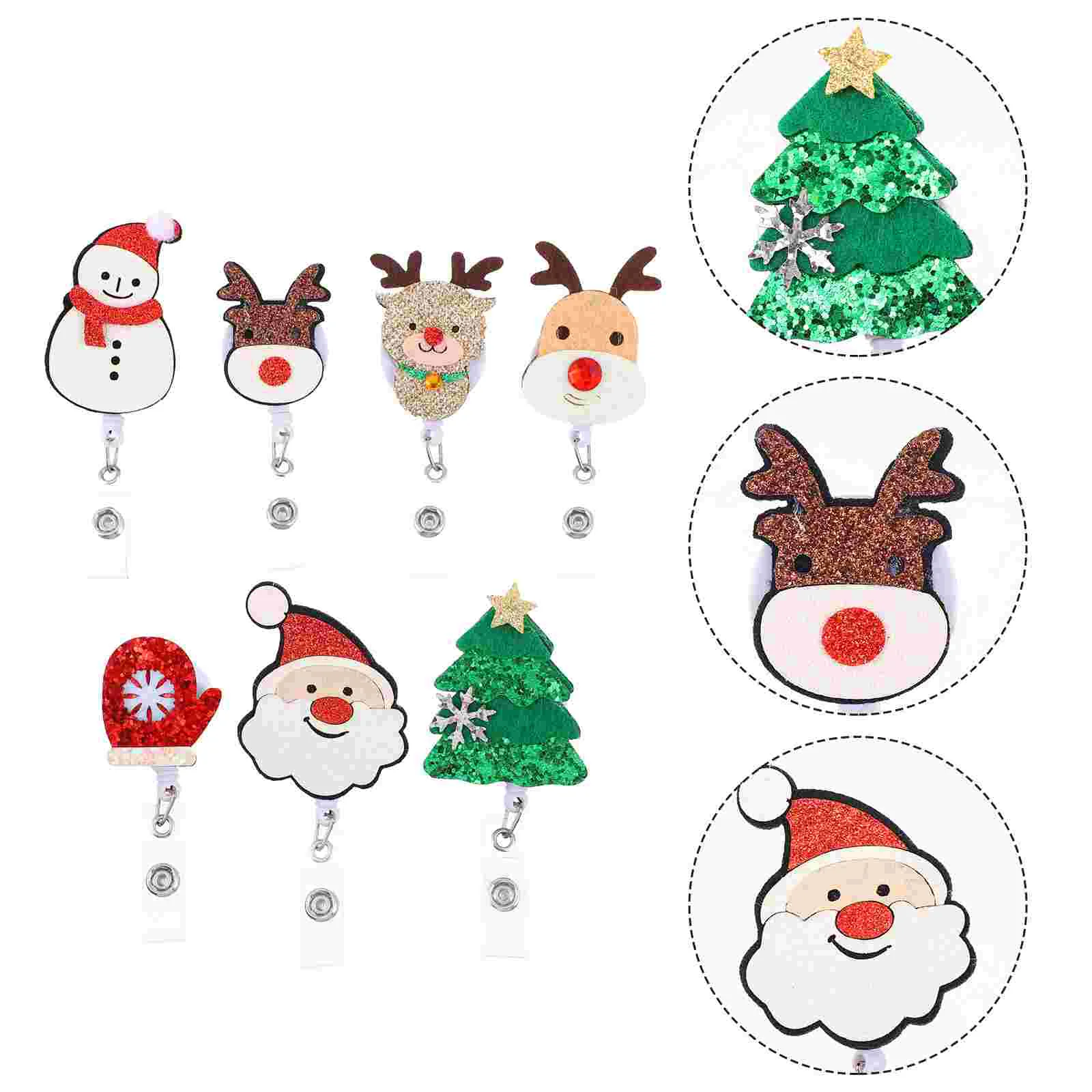 

7 Pcs Badge Clip Scroll Retractable Clips Sequins Glitter Powder Christmas Holder