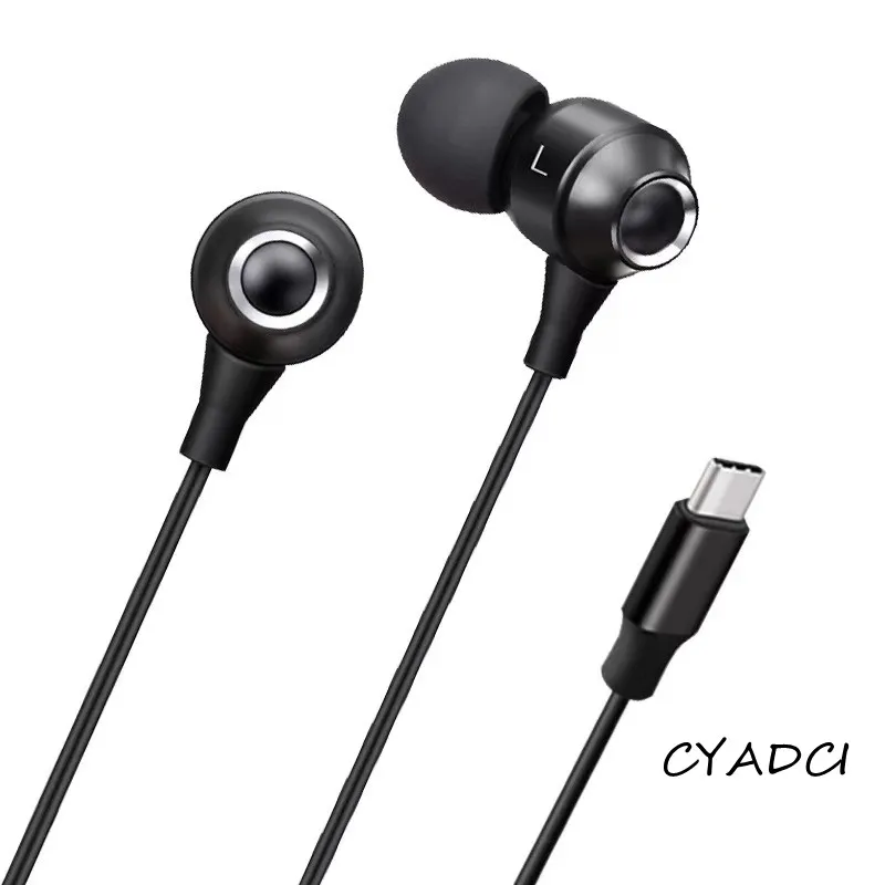 CYADCI Ear phones Headphone Wire Control With Microphone In-Ear Dynamic Black