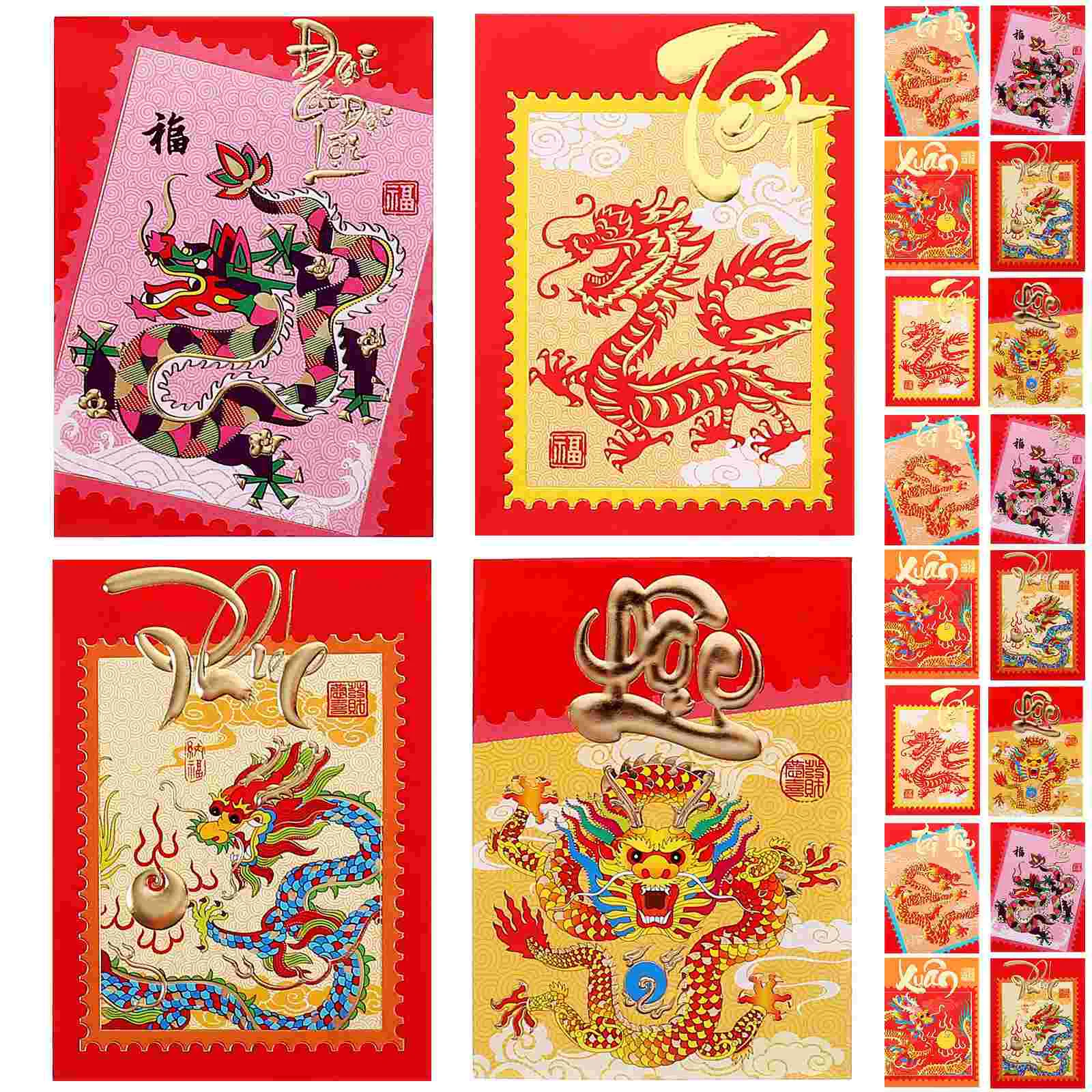 

Красные конверты на удачу для китайского Нового года, конверты HongBao с надписью «Год Дракона», красные конверты для китайского Нового года