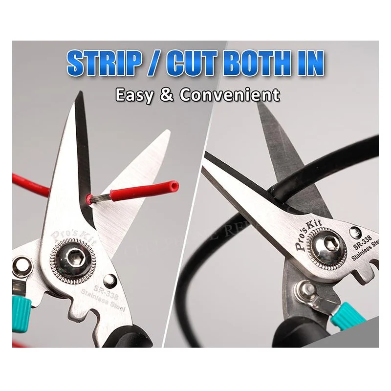 Pro'sKit SR-338 MultiPurpose stainless steel Shears cut cable strip wire iron net leather strong durable non-slip Household tool 4