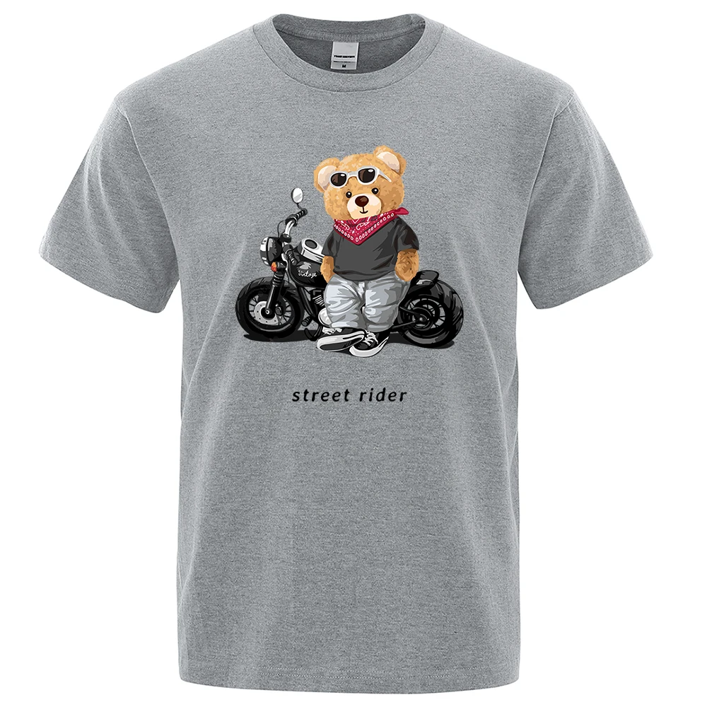 Motorcycle Enthusiast Street Ted Rider Print T-Shirt Men Loose Casual Short Sleeves Summer Breathable Tee Cotton Basics Clothes