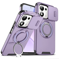 Durable Armor Phone Case with Slide Lens Protection and Magnetic Ring Holder for Honor 600 Smart (PURPLE)
