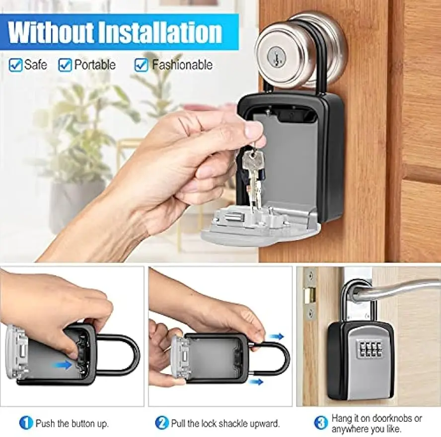 Key lock box for door handle waterproof resettable 4 digit combination