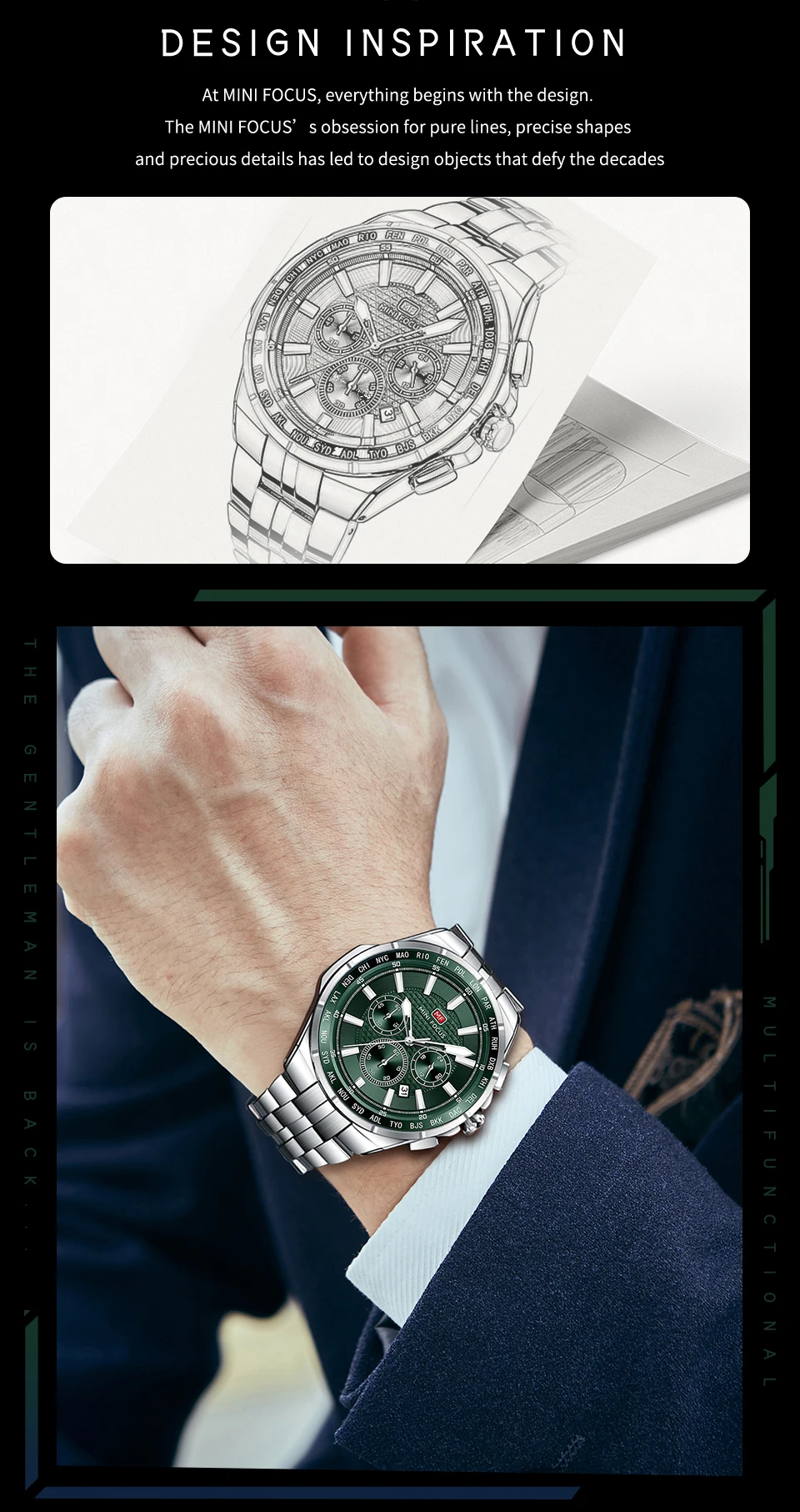 MINI FOCUS Orologio sportivo al quarzo da uomo, multifunzione, con piccoli quadranti, cinturino in acciaio inossidabile, orologi da uomo d'affari, nuovo 0613G_voghion.com