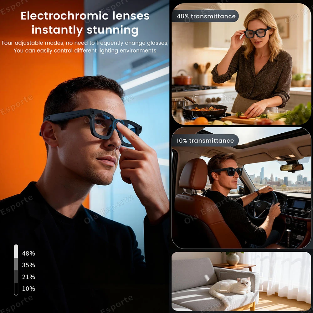 2026 New AI Smart 800W Camera Smart Glasses Remote Photography HD Video WIFI Transmission Call Color Changing Smart Glasses Men