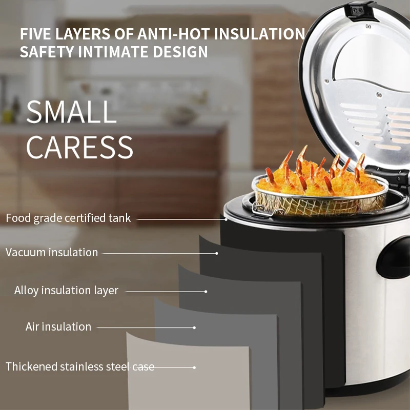 Electric fryer Mini fryer Household small round French fries machine fried chicken wings fryer constant temperature frying stove