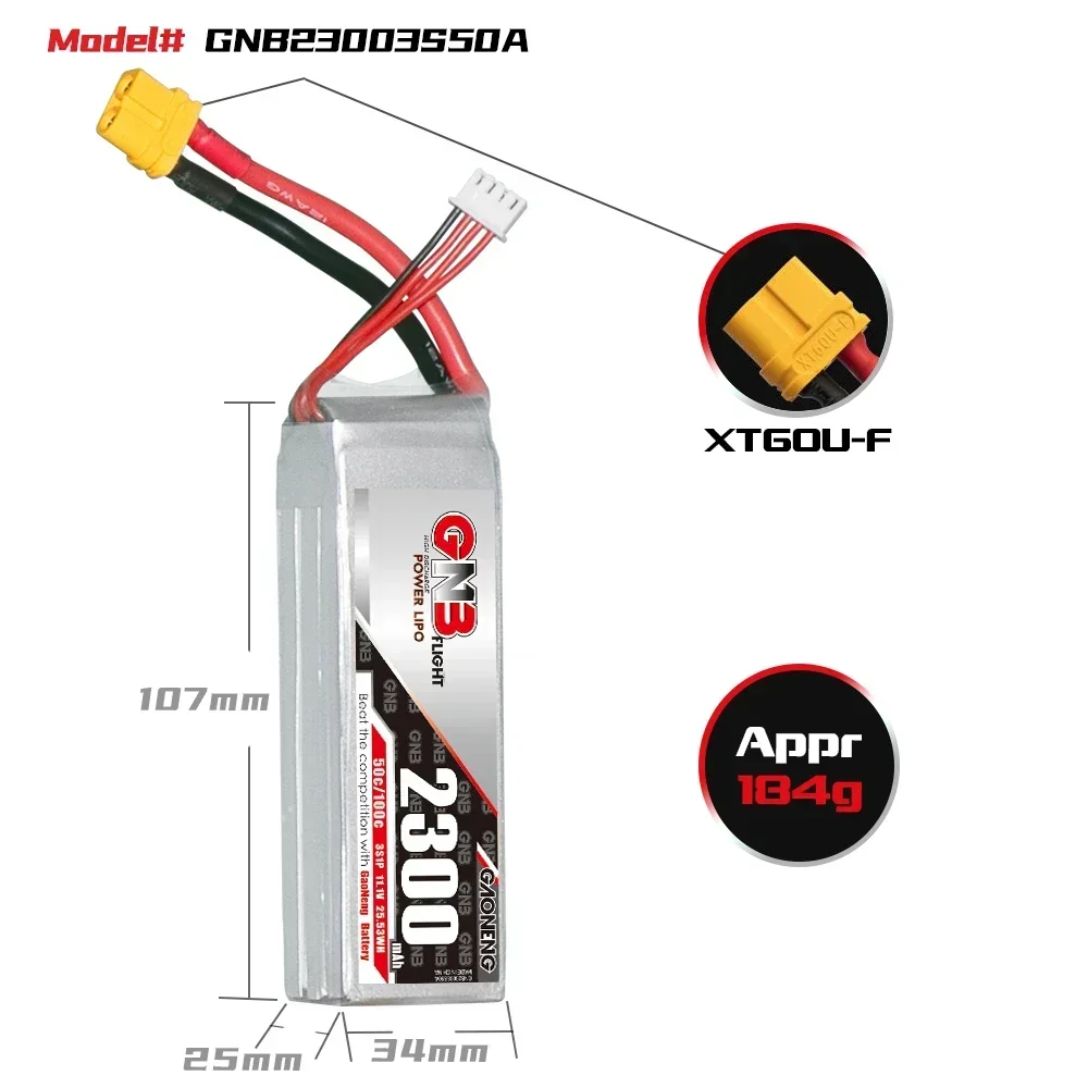 Connecteur XT60 de la batterie Lipo Gaoneng GNB 2300mAh 6S 22.2V pour drone FPV