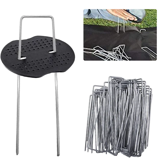 100 Pcs Kerti Tét Horganyzott Táj Kapcsok Nagy Teherbírású U Alakú Gyeperítés Rögzítő Csapok A Gyomi Gátszövet -Talajhoz - Image 2