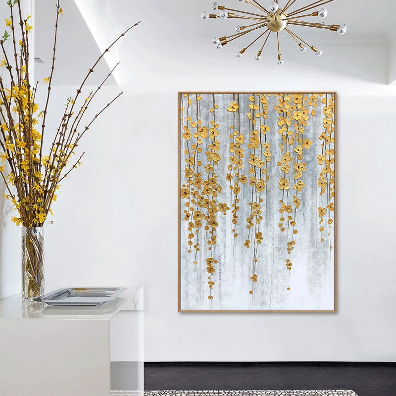 

Modern Hand Painted Abstract Oil Painting Wall Art Yellow Flowers Large Decorative Painting For Living Room Bedroom Home Decor