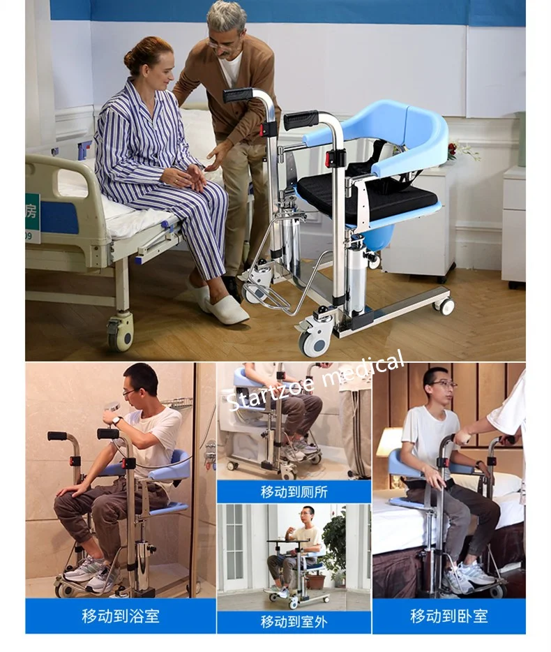 double hyraulic operate motorized drive patient lifting up transfer chair shower commode chair transport wheelchair rollator 3