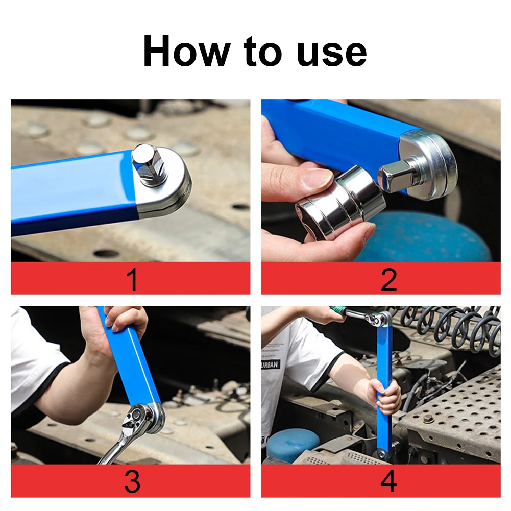 Stainless Steel Dual Purpose Wrench with Adapters for Automotive Repairs